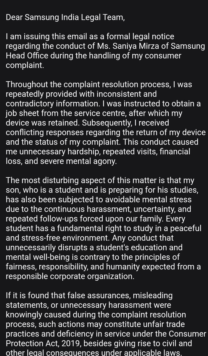 SMPANDE60740029's tweet photo. You have caused us immense distress. I am now mentally very disturbed. If anything happens to me or my family, Samsung and Sania Mirza will be responsible.
@SamsungIndia https://t.co/bkPL5GLkaB