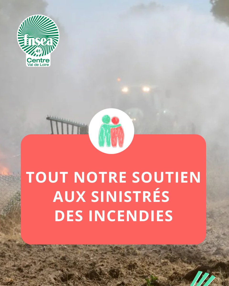 Fnsea41's tweet photo. 🤝La FNSEA 41 adresse tout son soutien et sa solidarité aux agriculteurs et à toutes les personnes sinistrées, touchés par les incendies survenus hier dans le Loir-et-Cher.

@JeunesAgri @FNSEA @fnseacvl @Horizons_agri @SDIS41 https://t.co/WPzK7aTDih