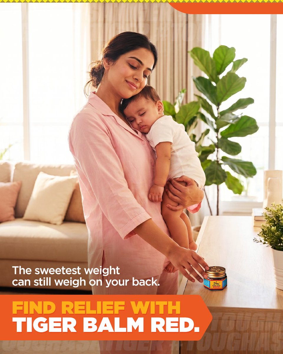 TigerBalmIndia's tweet photo. Every parent knows this moment. One arm holding on, the other reaching for support. When pain starts to show up, Tiger Balm helps ease the discomfort so you can keep going. 

#TigerBalm #TigerBalmRed #ToughAsATiger #TigerBalmInternational #LessonsFromPain #RoarThroughPain https://t.co/YwQiqDGbnw
