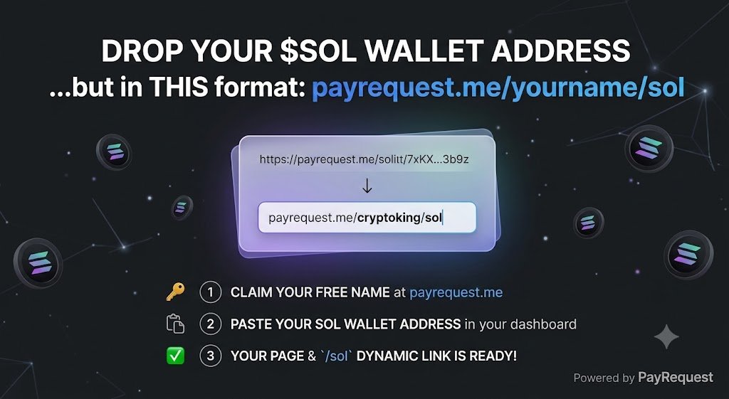 payrequest_io's tweet photo. Drop your $SOL wallet address

(But only like this: https://t.co/p2dMmHuUsB)

• 1: Claim your name at https://t.co/acpQ81XDRn 
• 2: Add your crypto wallet or address
• 3: Paste your crypto dynamic link below 👇

Ready. Set. Go! ⚡️ https://t.co/tKNrZuifrn