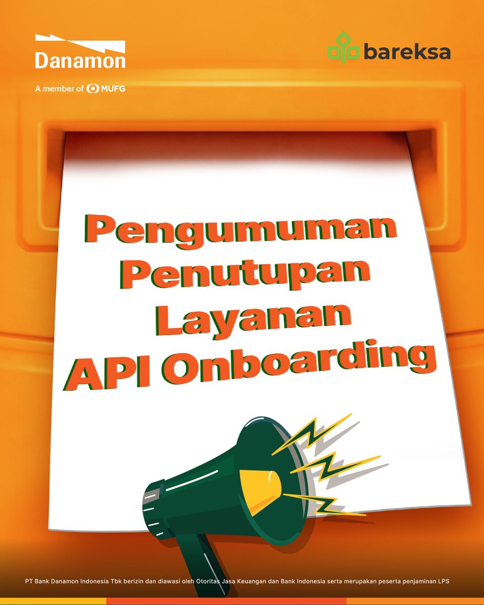 danamon's tweet photo. Pengumuman 📢

Kerjasama antara Danamon dan Bareksa terkait layanan pembukaan rekening telah berakhir. https://t.co/RBhI1hmu2t