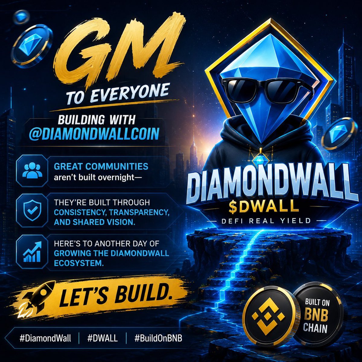 STORMED01's tweet photo. 💎 GM to everyone building with @diamondwallcoin.
Every strong ecosystem starts with a committed community.
One step at a time. One block at a time.
Let's build. 🚀
#DiamondWall #DWALL #BuildOnBNB https://t.co/O0SGIQFrT4