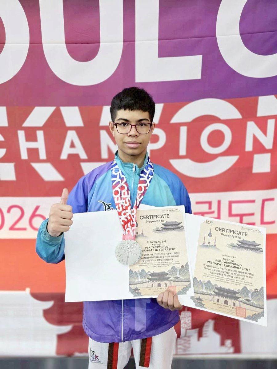 schoolsd's tweet photo. 🥋เหรียญเงินเทควันโด Seoul Cup 2026

https://t.co/G3xnCmfD9o https://t.co/MeY7IvPg91