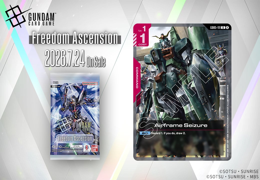 GUNDAM_GCG_ENG's tweet photo. [GD05 Booster Pack Card Showcase]

Introducing Airframe Seizure!

Included in the Freedom Ascension [GD05] booster pack which releases July 24!

▽Product Info
https://t.co/ZdsjNN1NMi

#GCG
#GundamCardGame https://t.co/Amr4ROPh0Q