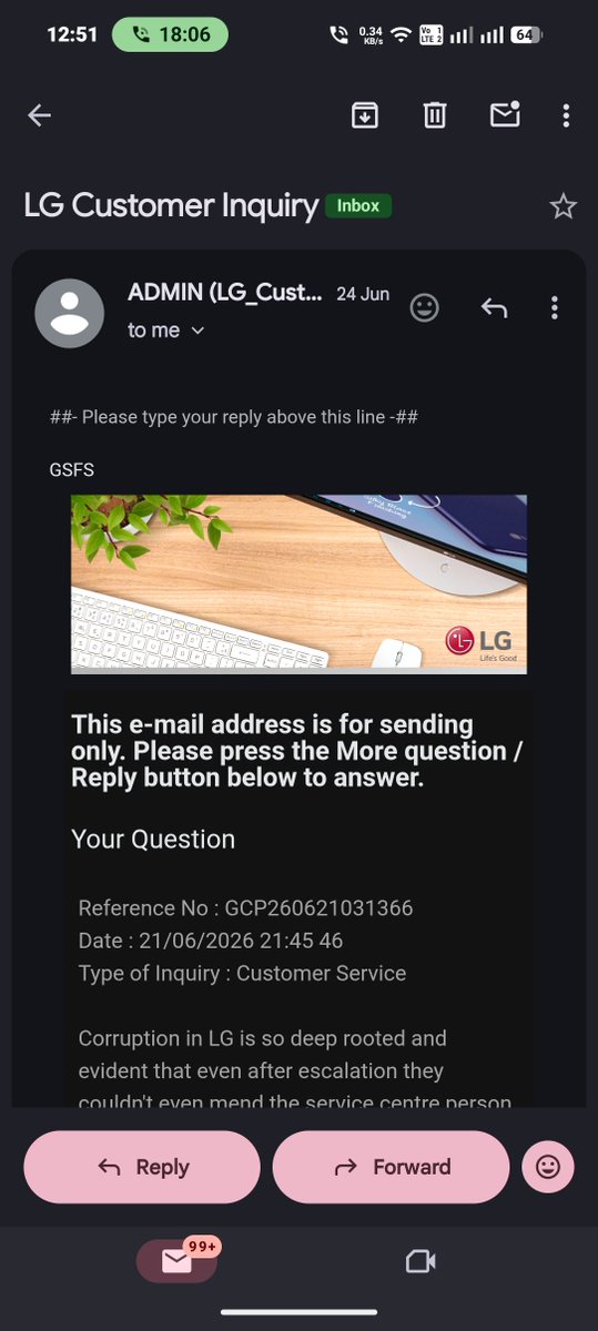 IAmrinderSingh's tweet photo. @LGIndia @lgeindia 
It is very shameful that LG is making serious fraud in the name of services/AMC. Escalated ample number of times even to MD, but no response. I had shared screenshots of payment to LG authorised service centre but LG supported fraud and no action #shame_on_lg https://t.co/fLFRyYks1z