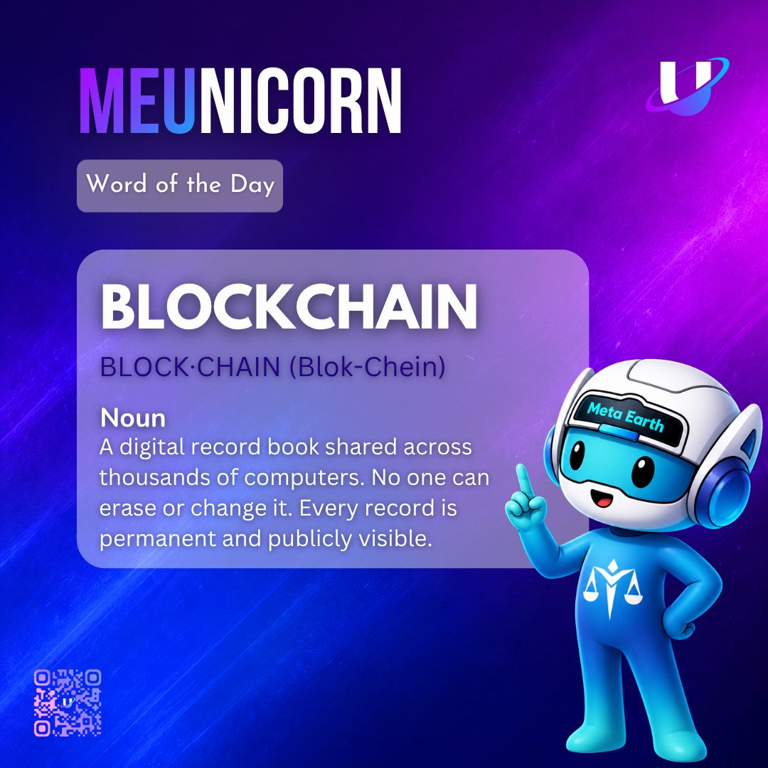MEUnicornNet's tweet photo. #WordoftheDay: BLOCKCHAIN
  
Follow us for “Word of the Day” series and level up your Web3 knowledge by steps.      

#MEUnicorn #MetaEarth #DApp #Web3 #MEPass https://t.co/ZaXiAjDIwW