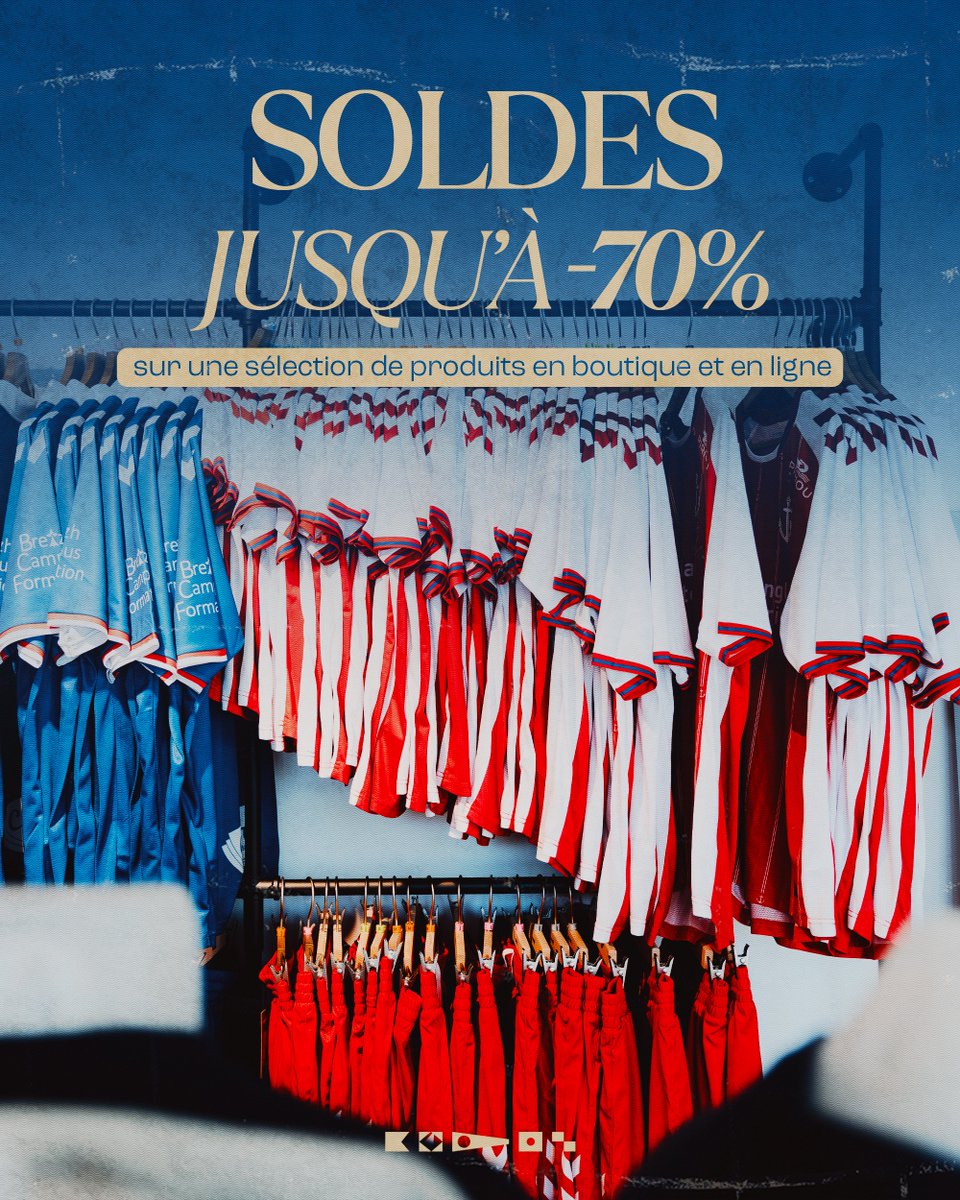 USConcarneau's tweet photo. Les soldes d'été se poursuivent, avec des réductions allant jusqu'à -70% sur une sélection de produits. ☀️

📍 Rendez-vous en boutique aujourd'hui de 10h à 12h30 et de 14h à 17h30, ou sur notre boutique en ligne ⤵️

🔗 https://t.co/ScUjvO8WaI https://t.co/PQ2n7zDqUd
