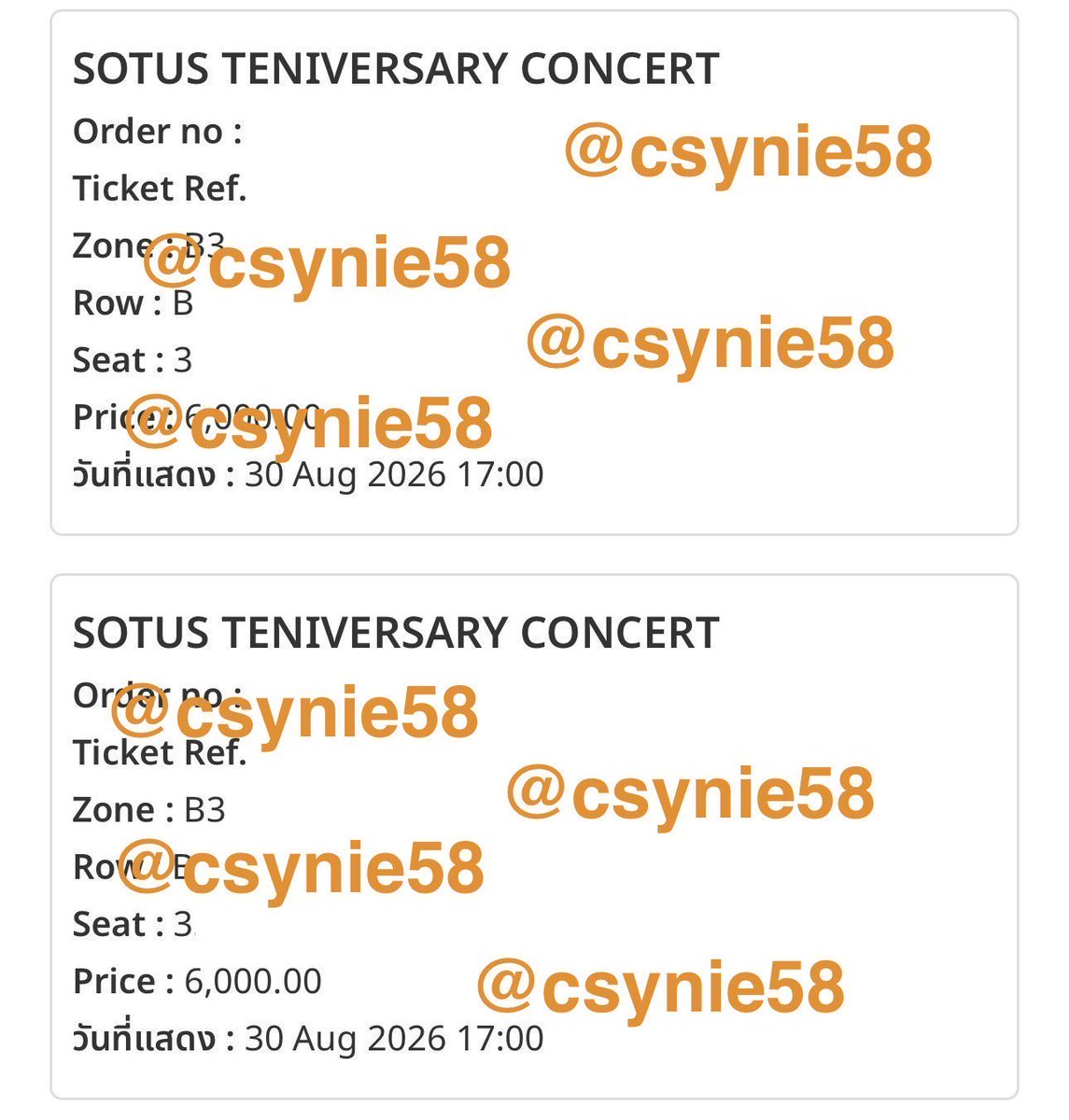 csynie58's tweet photo. WTS

ส่งต่อบัตรรอบวันอาทิตย์ B3 2 ใบติด 
original price

นัดรับเจอกันหลังแลกบัตรได้ค่ะ

สนใจสอบถามเพิ่มเติมได้ค่า
#SOTUS10thYearConcert https://t.co/pZmBksEjXm
