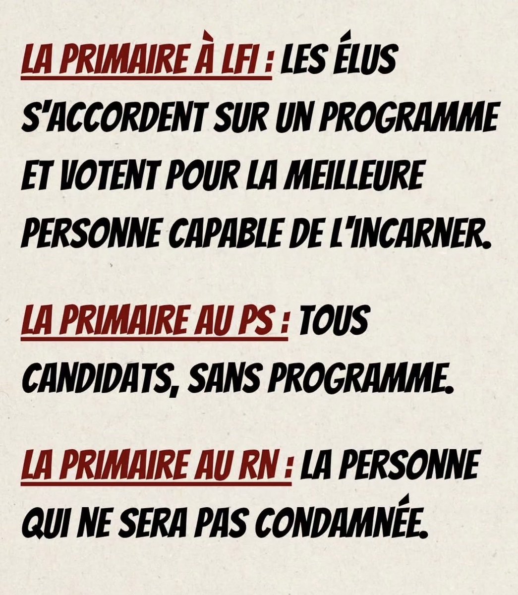 dany_dubd's tweet photo. À LFI on choisit un programme. Au PS ils choisissent une carrière. Au RN ils choisissent un avocat. 

À chacun ses priorités… https://t.co/FIJiiSYXYH