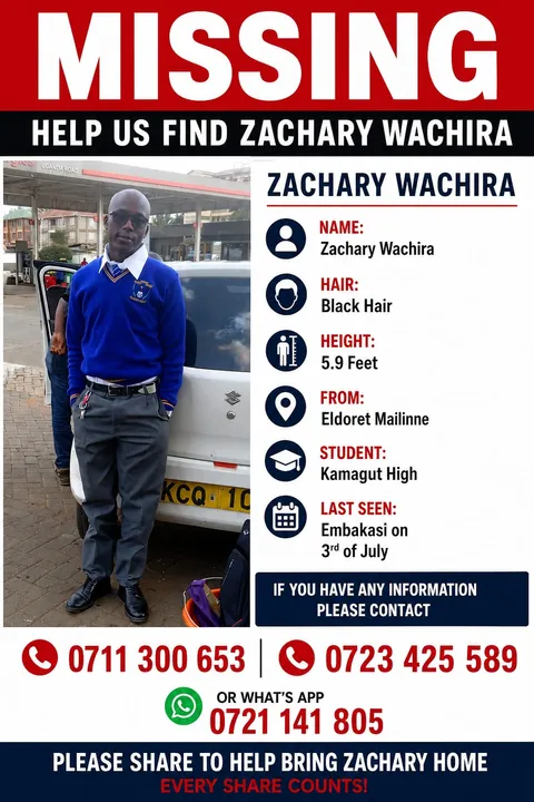 NyakundiReport's tweet photo. Hi Cyprian,
My nephew has been missing since last week. I would really appreciate it if you could help share this information so he can be reunited with the family. https://t.co/LE9TRiqDrj