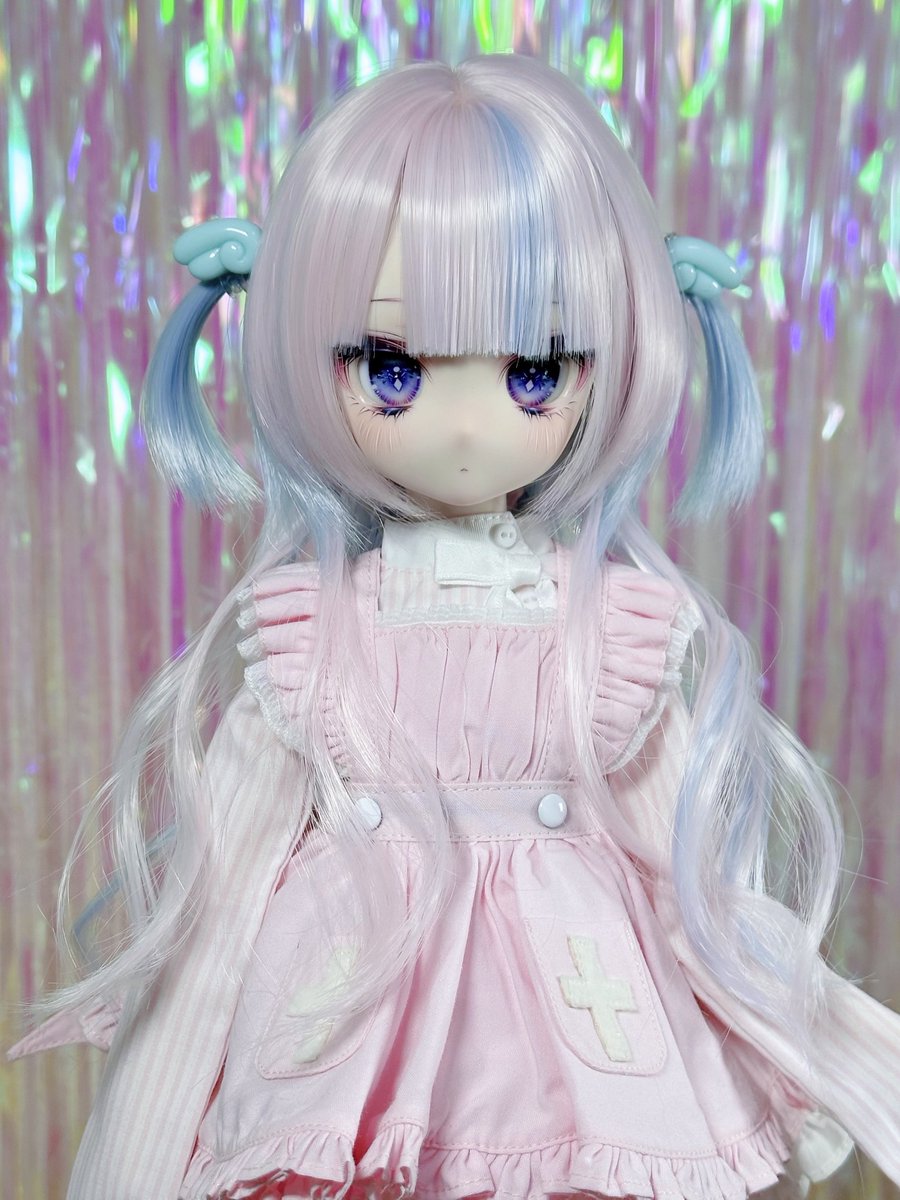 『謹賀新年 2026』カスタムドール 薄いピンク&水色mixふんわりパープルヘア ✨イドル東京の新作ウィッグ✨ 🪼ジェリーハーフツイン🫧 🩷ピンク