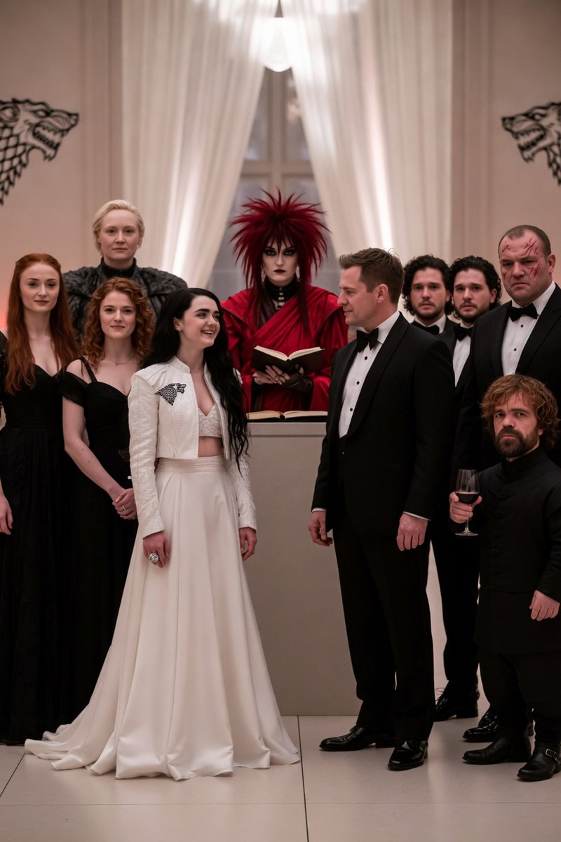 SFHopson's tweet photo. My take on #GameOfThrones set in the modern day the wedding of #AryaStark (#MaisieWilliams) and #GendryBaratheon otherwise known as the union of the #DirewolvesMotorcycleClub and #TheStagsMotorcycleClub https://t.co/k1f8IrvmsZ