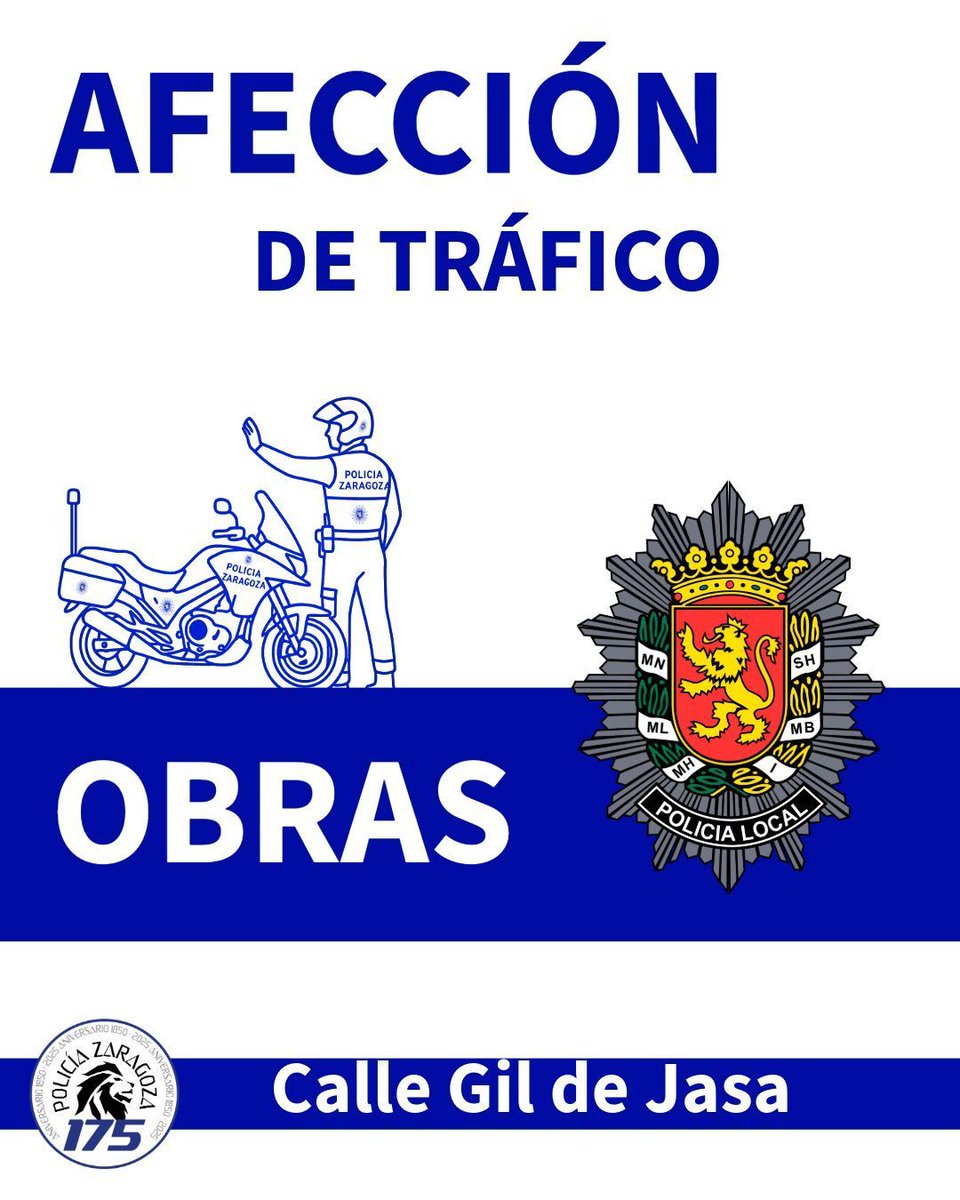 policiazaragoza's tweet photo. 📢 ATENCIÓN: #Obras en: 

🚧 Calle Antonio Gil de Jasa. 
📆 Del 8 al 17/07
🛠️ Renovación tubería de abastecimiento (continuación) 
🛣️ Ocupado cruce C/ Antonio Gil de Jasa - C/ Tomás Zumalacárregui. Sin salida y doble sentido circulación: ambas vías.
Permitir el acceso/salida de vehículos a los badenes afectados desde Arzobispo Domenech, Miguel de Cervantes y Alar del Rey. 
⚠️ Precaución al circular.

#TraficoZGZ