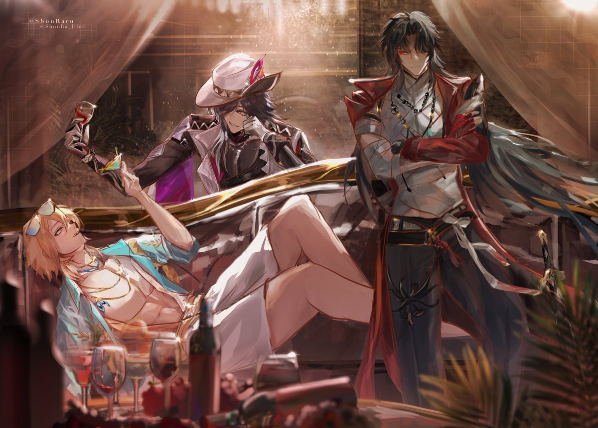 ShonRaru's tweet photo. Aventurine’s vacation with the boys 🍷

#HonkaiStarRail #HSR https://t.co/zui4YBK3yZ
