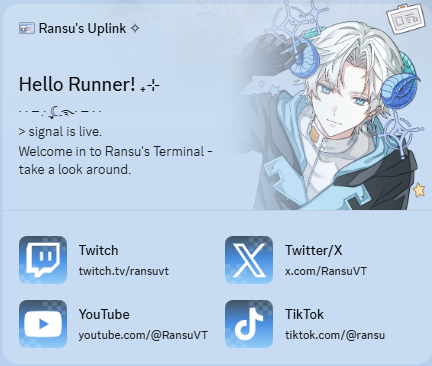 RansuVT's tweet photo. So I did that custom discord widget and my profile looks really cool now~ 🔷 https://t.co/BdptkKcoY3