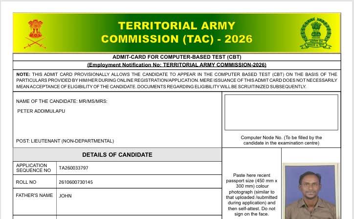 Peter_Addi's tweet photo. Lieutenant post in Territorial Army (TA) - (TAC) – 2026
“Not every warrior is born in uniform,
but every patriot has a moment to wear it.
When duty calls, courage answers —
this is your chance to rise, serve, and lead.”
One Hope. One Chance. One Nation.
Jai Hind
@PMOIndia https://t.co/Uu0jhK83rE