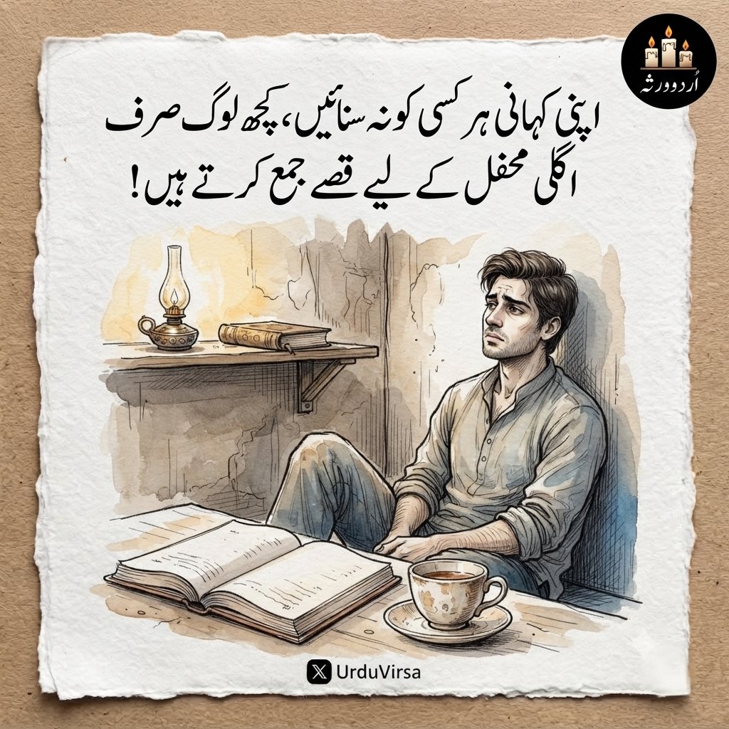 UrduVirsa's tweet photo. اپنی کہانی ہر کسی کو نہ سنائیں، کچھ لوگ صرف اگلی محفل کے لیے قصے جمع کرتے ہیں۔ https://t.co/OMcCe6r2kB