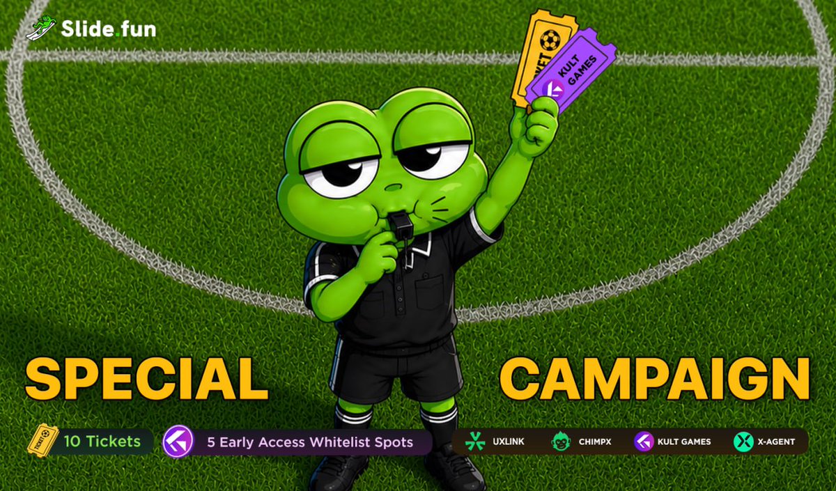 SlideFunBot's tweet photo. 🚀 Special Campaign is LIVE!

July starts with https://t.co/KWBjgrsijT World Cup vibes! Together with @UXLINKofficial, @ChimpxAI, @_KultGames, and @XAgent_official, we're launching a special campaign packed with exclusive rewards. 🔥

🎁 Rewards for 5 winners:
• 10 Tickets from https://t.co/KWBjgrsijT
• 5 Early Access whitelist spots from Kult Games

🗓 Duration: July 8 - July 17