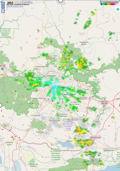 RadarDopplerUdG's tweet photo. Panorama actual de la #lluvia en el #AMG y sus alrededores: #Lluvia fuerte hacia #RanchoAlegre, #lluvia ligera a moderada hacia #Cajititlan, #SanJuanCosala, #Barranca del Rio Santiago y #lluvia ligera de manera dispersa al Sur del #AMG. https://t.co/N0AhjunlGi