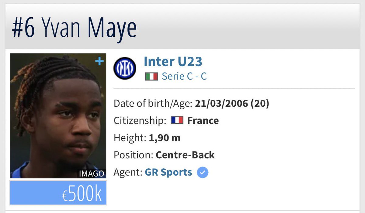 EnjoyInter's tweet photo. 🚨 Cristian Chivu and Dario Baccin want to evaluate Inter U23 defender, Yvan Maye (20), during first team pre-season this summer. 

Yvan Maye has changed his agent. The defender joins GR Sports, Beppe Riso’s agency. 

💻 @FcInterNewsit https://t.co/t1allGW16g