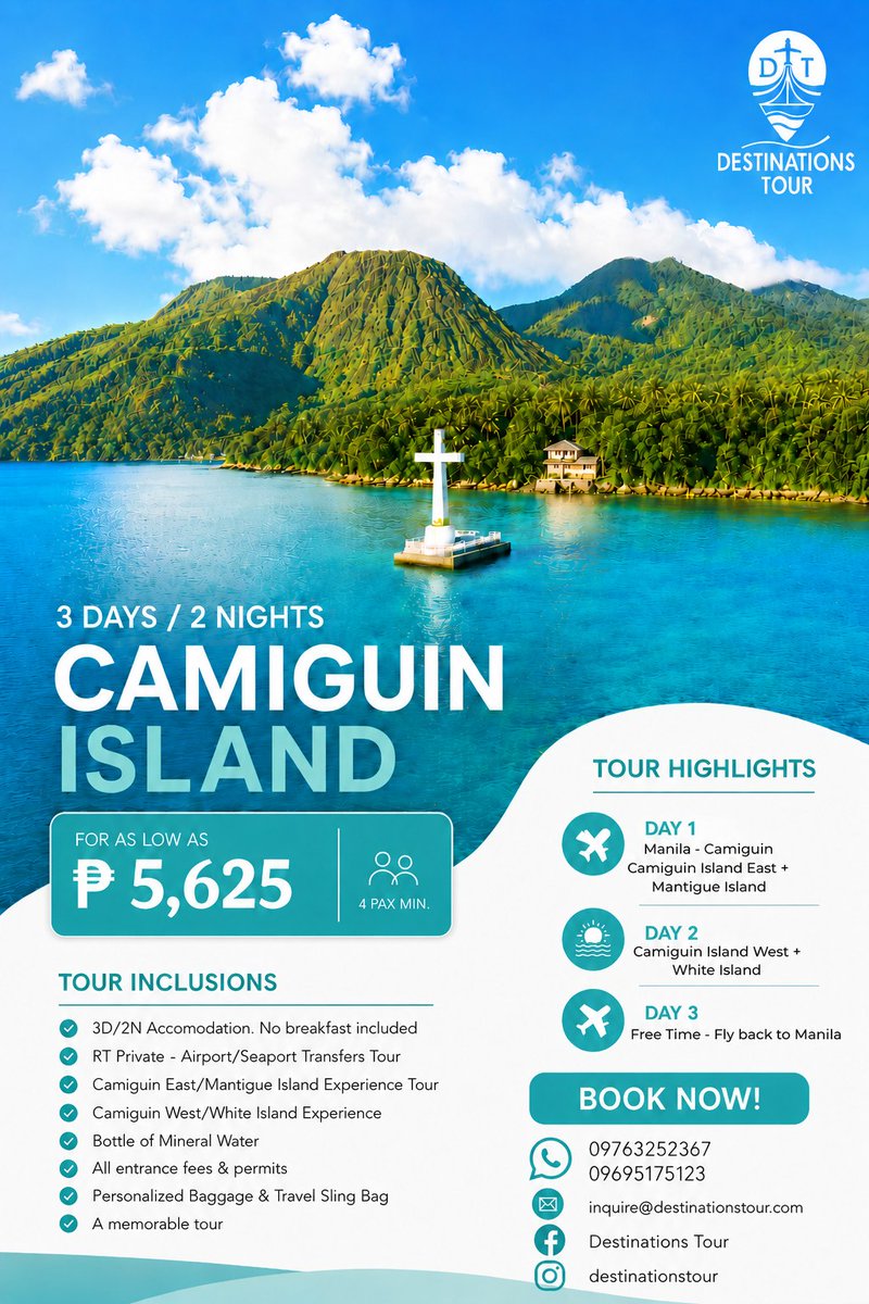 destinations_tr's tweet photo. Leave the planning to us and enjoy a 𝙘𝙤𝙢𝙛𝙤𝙧𝙩𝙖𝙗𝙡𝙚, 𝙘𝙤𝙣𝙫𝙚𝙣𝙞𝙚𝙣𝙩, 𝙖𝙣𝙙 𝙝𝙖𝙨𝙨𝙡𝙚-𝙛𝙧𝙚𝙚 adventure through the breathtaking Island of Camiguin. https://t.co/ek4mSfTYN6