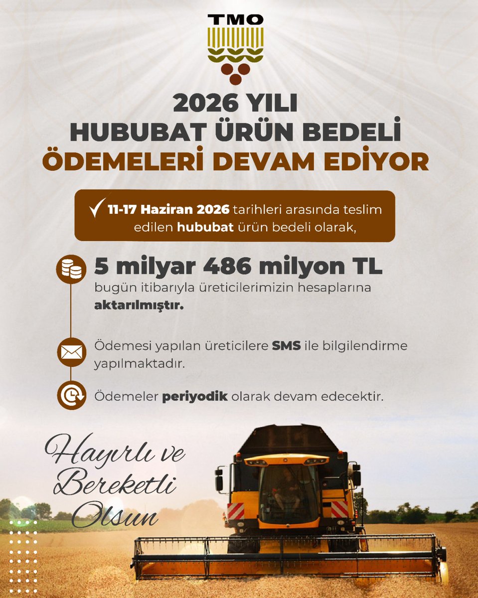 OfisTMO's tweet photo. 🌾 HUBUBAT ALIM ÖDEMELERİ DEVAM EDİYOR.

HAYIRLI VE BEREKETLİ OLSUN. https://t.co/NUn7Pe1uYx
