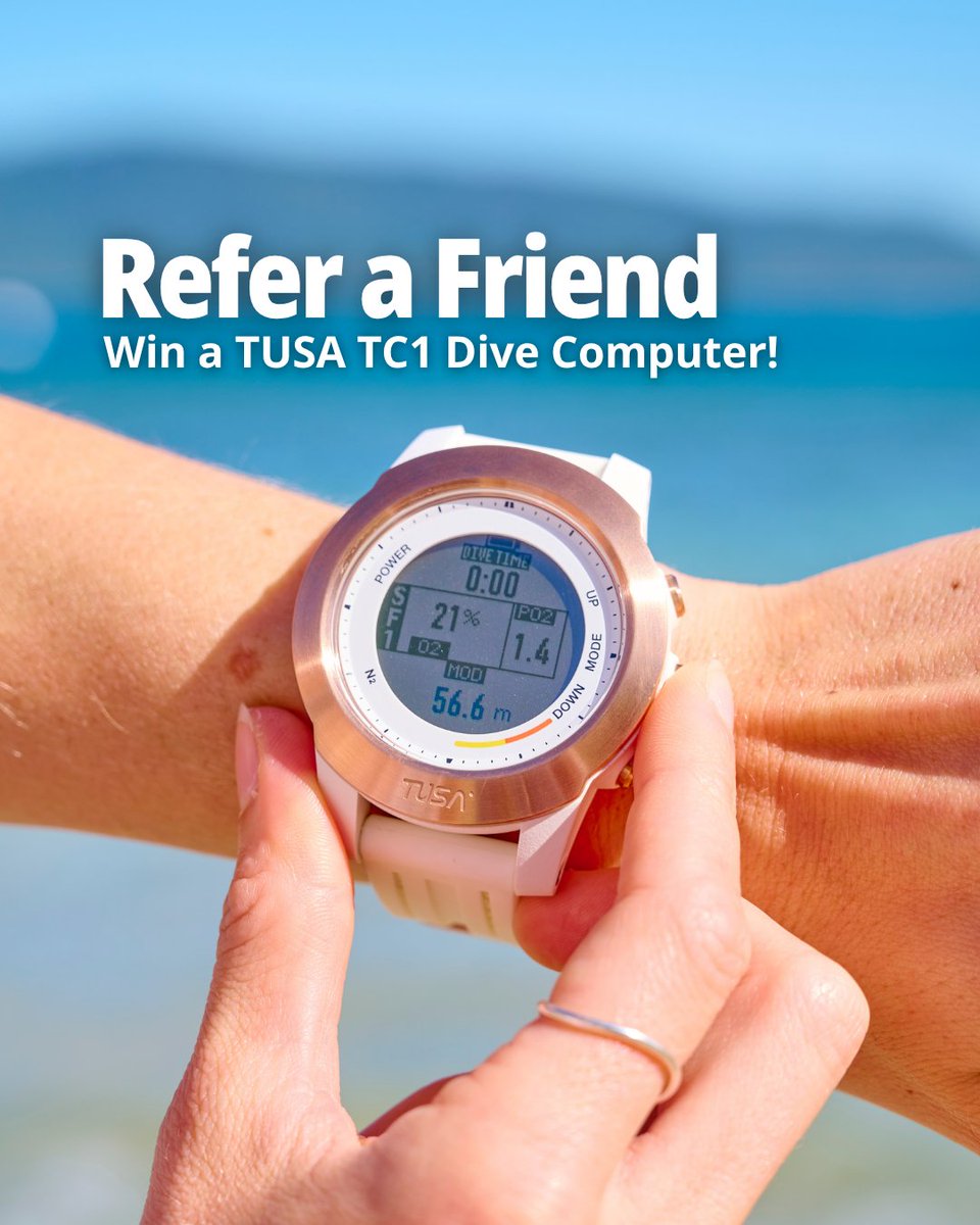 PADI's tweet photo. 𝙍𝙚𝙛𝙚𝙧 𝙖 𝙛𝙧𝙞𝙚𝙣𝙙 for a chance to 𝙒𝙄𝙉 a TUSA TC1 Dive Computer! ⌚︎
Every referral gives you a chance to win one of five TUSA TC1 Dive Computers.
Start now! 🔗 https://t.co/AehJLCaOlQ
#PADI #ReferAFriend #TUSA https://t.co/igLCZtlG3y