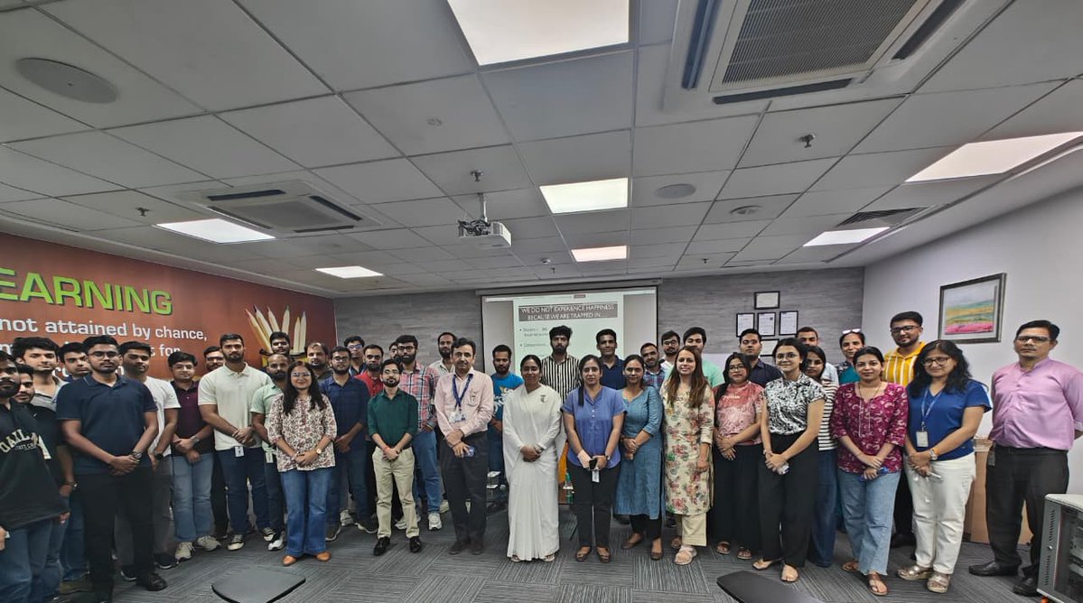 SystiqueStories's tweet photo. At Hughes Systique, we have always kept employee centricity at the forefront of our cultural values. In keeping with this philosophy, Sister BK Vidhatri, a distinguished Rajyoga teacher and faculty member at the @BrahmaKumaris Om Shanti Retreat Centre, delivered a session on “Happiness” at our Gurugram campus. HSCians from Noida, Bengaluru, Dehradun, and locations across the globe also joined the session virtually.

An Electronics and Communication Engineer and NIT Surat medallist, Ms. Vidhatri is a renowned motivational speaker who left a successful career in software to dedicate herself to spreading the teachings of Rajyoga Meditation and serving the community.

Mr. @vinodsood, Managing Director, @hsccorp, while welcoming her, spoke about the importance of fostering a culture of employee centricity and the exchange of ideas to help organizations build the next generation of leaders.

During her address, Ms. Vidhatri emphasized the importance of finding joy in “living in the present.” She noted that in the hustle and struggles of everyday life, we often postpone happiness, “believing it will come once we achieve the next goal, buy the next thing, or reach the next milestone. At other times, we remain stuck in regrets or memories of the past. In both cases, we miss the only moment that truly belongs to us—the present.”

Sharing her key takeaway from the session, Ms. Neelima Singh, Senior Principal Engineer, said, “We do not need much to be happy. Happiness does not come from owning more things; it comes from appreciating and enjoying what we already have. True satisfaction is a state of inner fullness, where our happiness is no longer dependent on ‘having more’ but on being present with ‘what is.’”

#HughesSystique #EmployeeCentricity #WorkplaceHappiness #EmployeeWellbeing #LifeAtHSC #Mindfulness #LeadershipDevelopment #RajyogaMeditation #BrahmaKumari #DigitalEngineering #Engineering #HSC