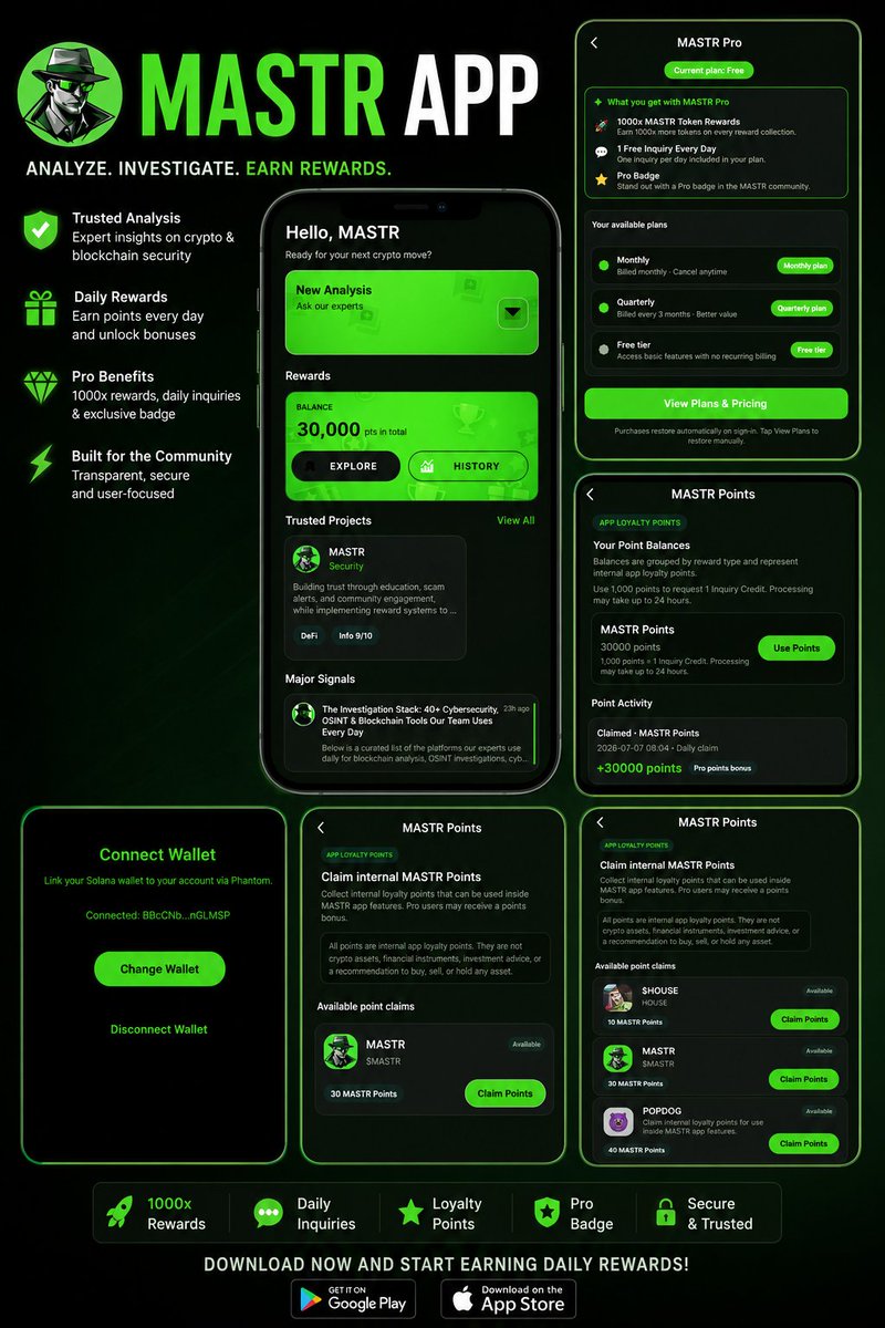 MastrXYZ's tweet photo. The new app has now been released on both iOS and Android!

Thank you to the team and the founder.

And thank you to the community. 

Even under difficult circumstances, the work has continued, products have been shipped, and real value has been delivered. 

The utility, the hours, and the amount of work behind it are not always reflected fairly from the outside, but the team keeps building, improving, and pushing forward anyway.

I am genuinely proud of our founder and of the people working quietly in the background. 

They kept going when things became harder instead of disappearing when it would have been easier to do so. 

And yes, things are hard at the moment for real projects with real utility.

Over the past months, the team has performed several thousand token scans for the community. 

These are not useless bot outputs dressed up as security. 

The checks are done by humans  on-chain, with real data, real review, and the goal of giving users something practical before they walk into obvious traps. 

I also help out there whenever I can and whenever extra hands are needed.

Existing users can simply update the current app and will receive the new version. (Links under the OG tweet for download)

One thing I especially like is that my articles, tweets, and news can now be shown directly inside the app. 

I will likely post exclusive content there, as well as for subscribers here.

For questions, please use the app directly or contact 
@askmastrbot

The app name and account name will also be updated soon, in line with the mobile apps and the things still coming next.

I know the team has bigger plans ahead, and I will support them wherever I can.

And I want to remind everyone that this account has always been the project account. 

This is not some random profile that farmed followers for years and then suddenly decided to launch something. 

From the beginning, it was clear what this was about, what was being built, and why we were here.

Give it a try. 

It is a good team, built with the right intentions, and meant to help both experienced users and complete newcomers navigate this space a little more safely.