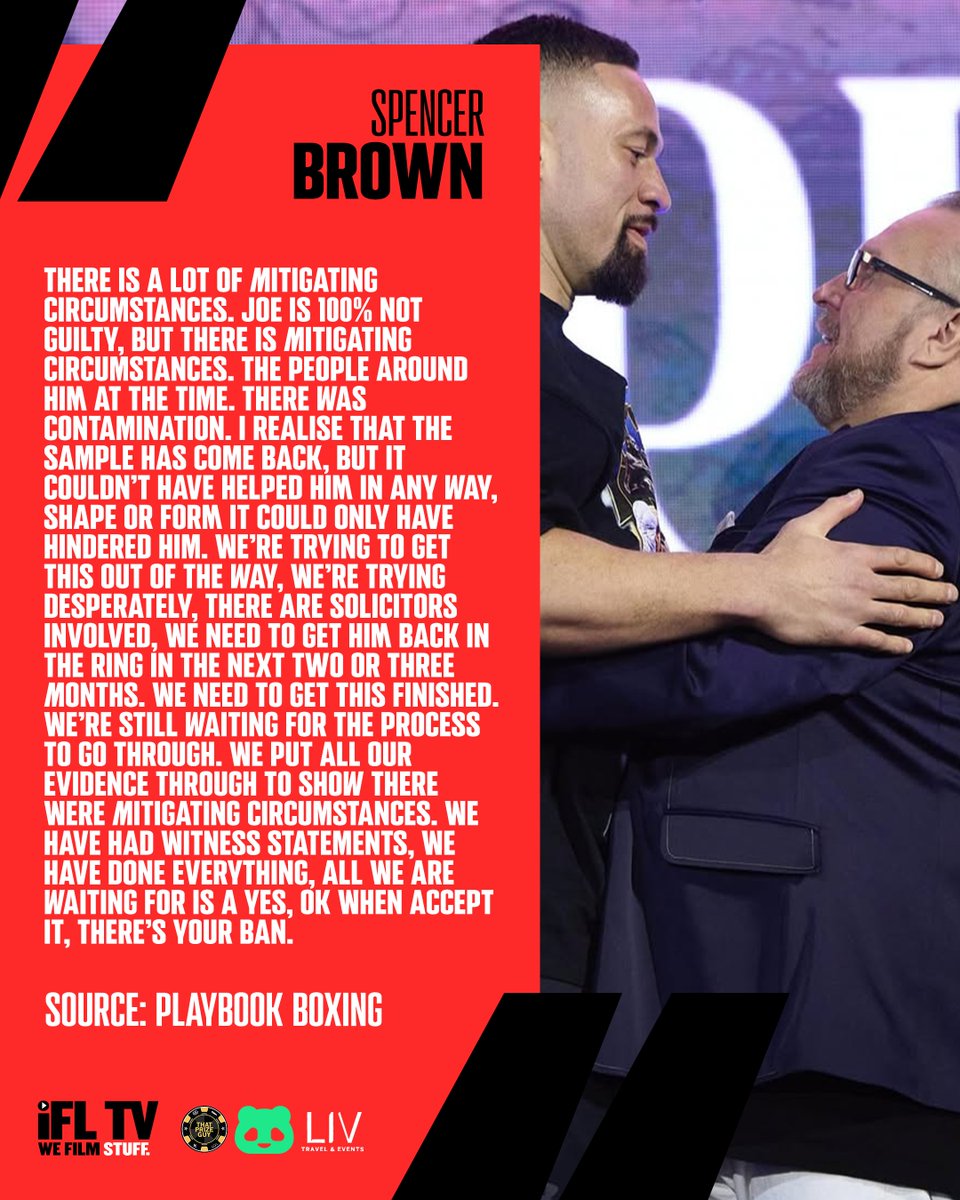 IFLTV's tweet photo. Spencer Brown has provided an update on Joseph Parker's return to the ring following the appeal against his positive test for benzoylecgonine after his fight with Fabio Wardley π£οΈ
#JosephParker | #BoxingNews https://t.co/jeQyxAqI5U