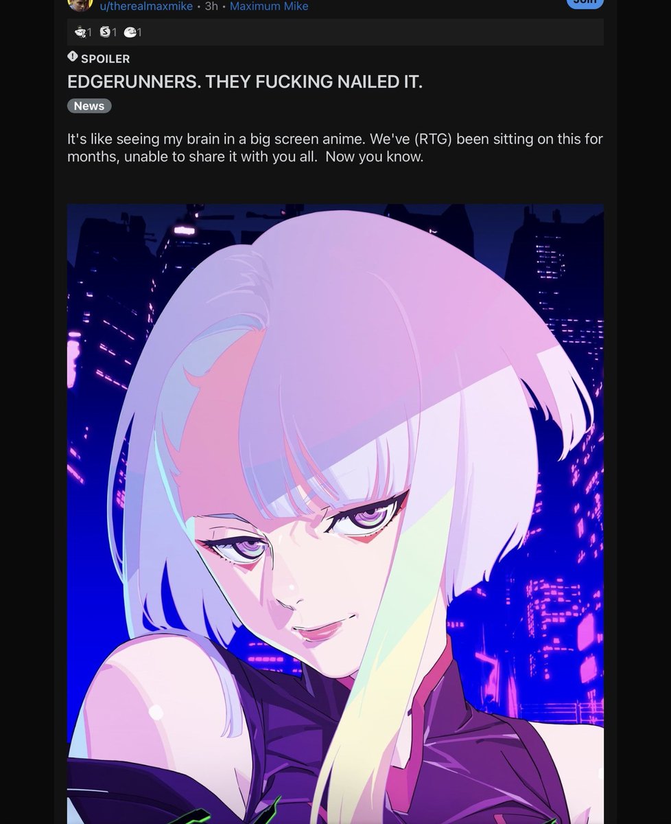 DocStrangelove2's tweet photo. Tourists: "Actually, the Edgerunners anime is terrible and doesn't do the Cyberpunk world justice."

Mike Pondsmith, the creator of Cyberpunk: https://t.co/06hZs59Odg