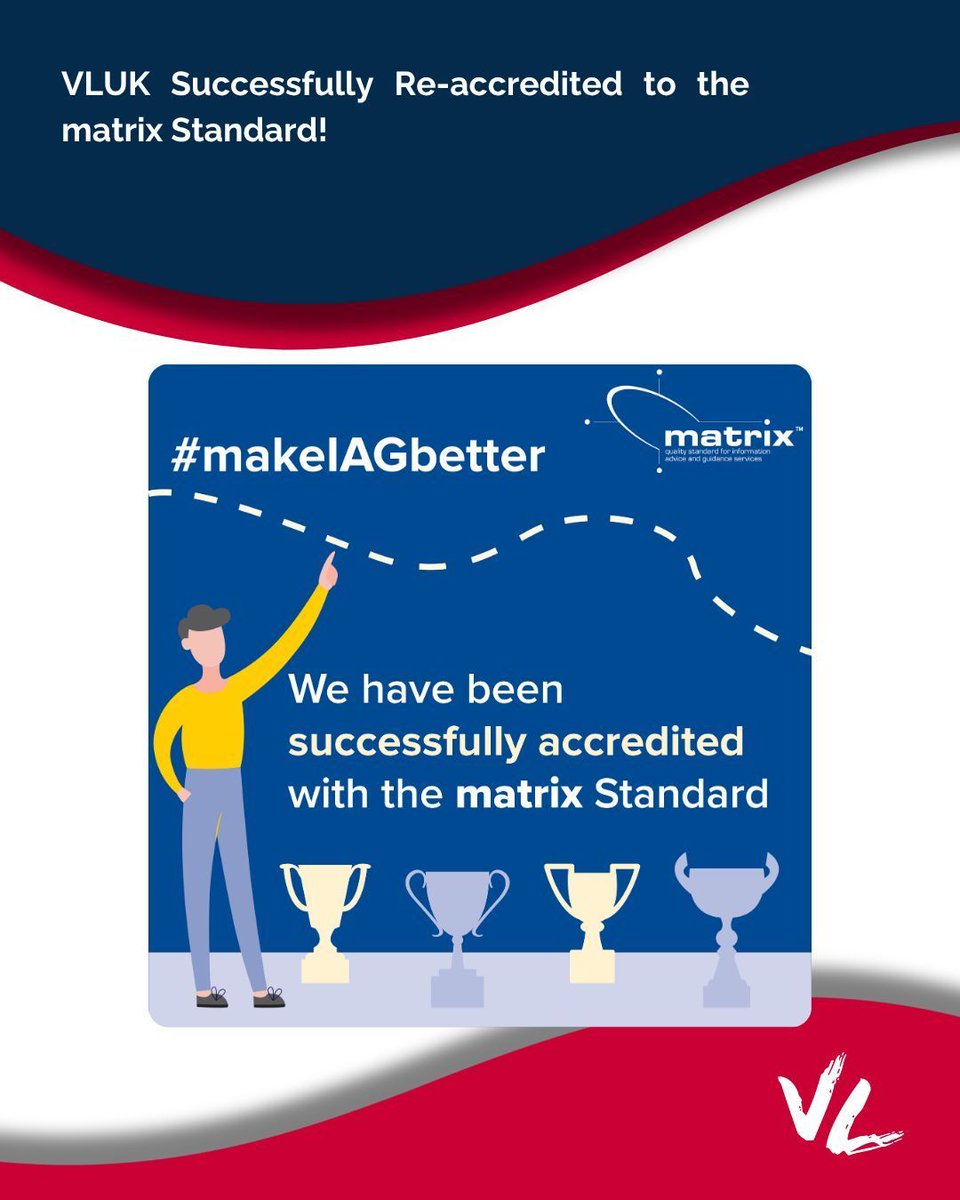 vlukeducation's tweet photo. We're delighted to announce that VLUK has successfully achieved re-accreditation to the prestigious @matrix_Standard, recognising our continued commitment to delivering high-quality information, advice and guidance to learners across the UK. Read more https://t.co/Qorz0zZBWP https://t.co/EesowqWrve