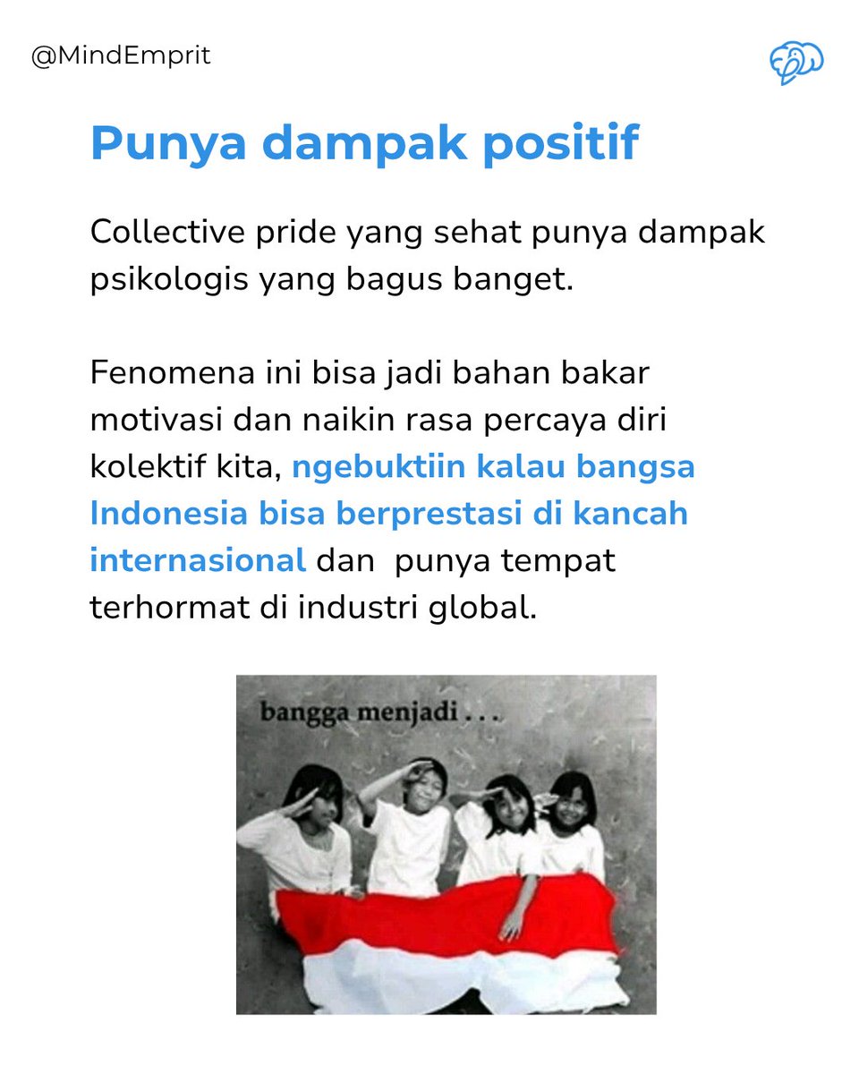 MindEmprit's tweet photo. @ismailfahmi Semua berakar dari budaya kolektif yang kentel di Indonesia, kaya gotong-royong dan paguyuban. 

Secara psikologis, kita selalu merasa dekat kalo ada temen atau orang lain yang sebangsa sama kita.

🧵3/4 https://t.co/JKSNo3uKUa