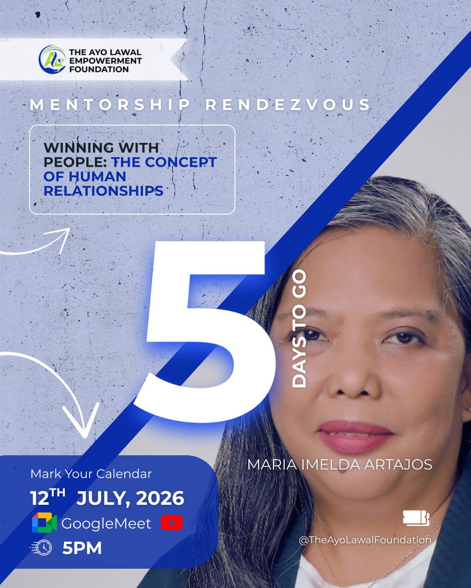THEAYOLAWALFND's tweet photo. Dligence isn’t glamorous, but neither is regret. The work you put in when nobody is clapping is what separates the busy from the impactful.
 Date: Sunday, 12th July, 2026
 Time: 5:00 PM (WAT)
Venue: Google Meet
🔗 Join the meeting:
https://t.co/3xof19ltir
📌 Save the date. https://t.co/gVUc9DdWSr