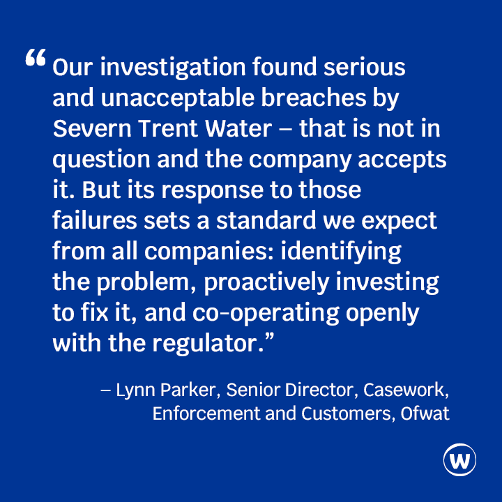 Ofwat's tweet photo. Severn Trent Water has breached several legal obligations relating to the service it provides. 

They've acknowledged these failures, and have been proactive in addressing them. 

Enforceable commitments are in place to hold the company to account.

https://t.co/UaHz8Y5Hyj https://t.co/QkME84LmFh