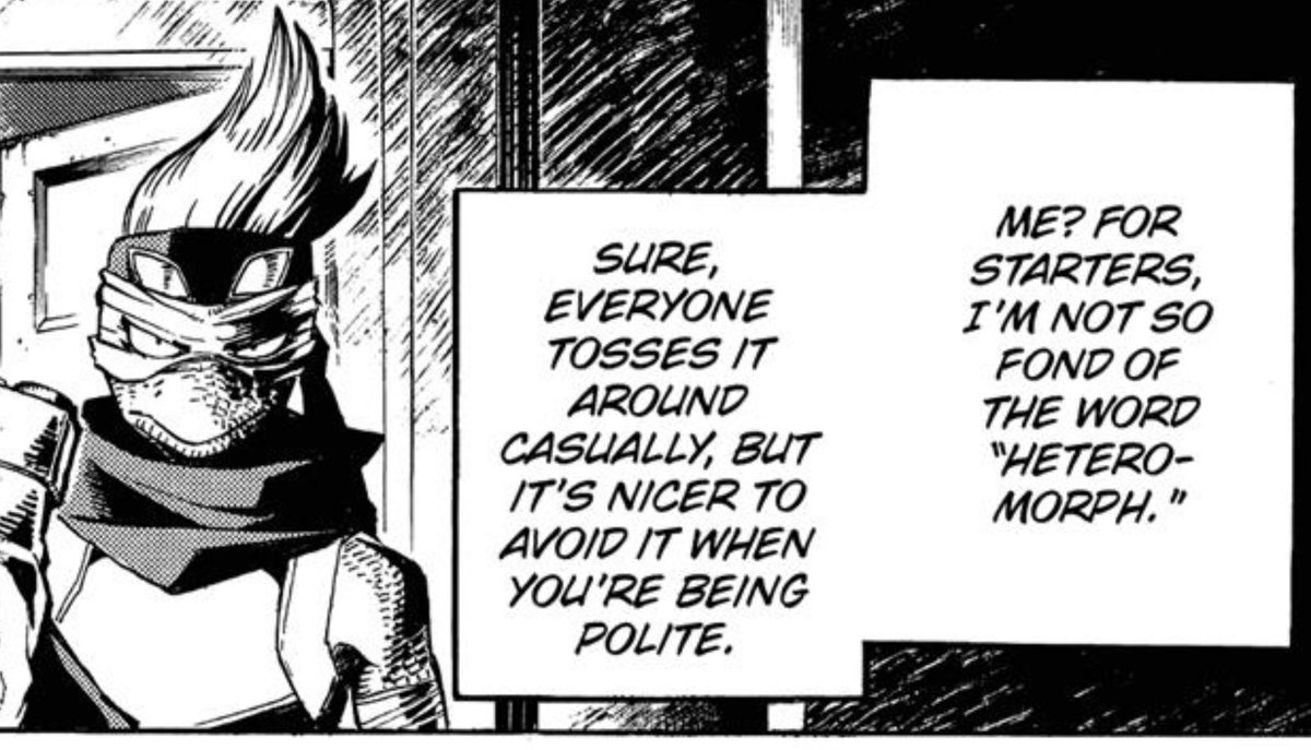 mininalt's tweet photo. Spinner thoughts. 
Initially he doesn't like the word 'heteromorph' and prefers for others to avoid it to be polite. The act of avoiding a major characteristic to be polite rather than embracing it shows how insecure and self-loathing Spinner is. Being a- https://t.co/raRCIEP3qD