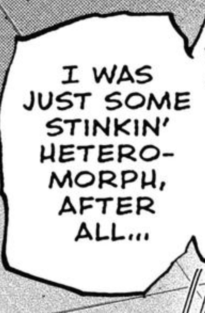 mininalt's tweet photo. Spinner thoughts. 
Initially he doesn't like the word 'heteromorph' and prefers for others to avoid it to be polite. The act of avoiding a major characteristic to be polite rather than embracing it shows how insecure and self-loathing Spinner is. Being a- https://t.co/raRCIEP3qD