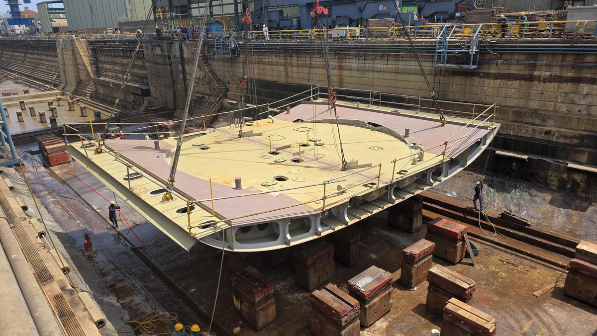 dockyardplc's tweet photo. @dockyardplc successfully carried out Units assembling of Yard No. 0263 (Cable Laying &amp; Repair Vessel) being built for @OrangeMarine_  of France.
The assembling work took place in Dock No. 2 on 8th July 2026. https://t.co/7XsaSc9gLH