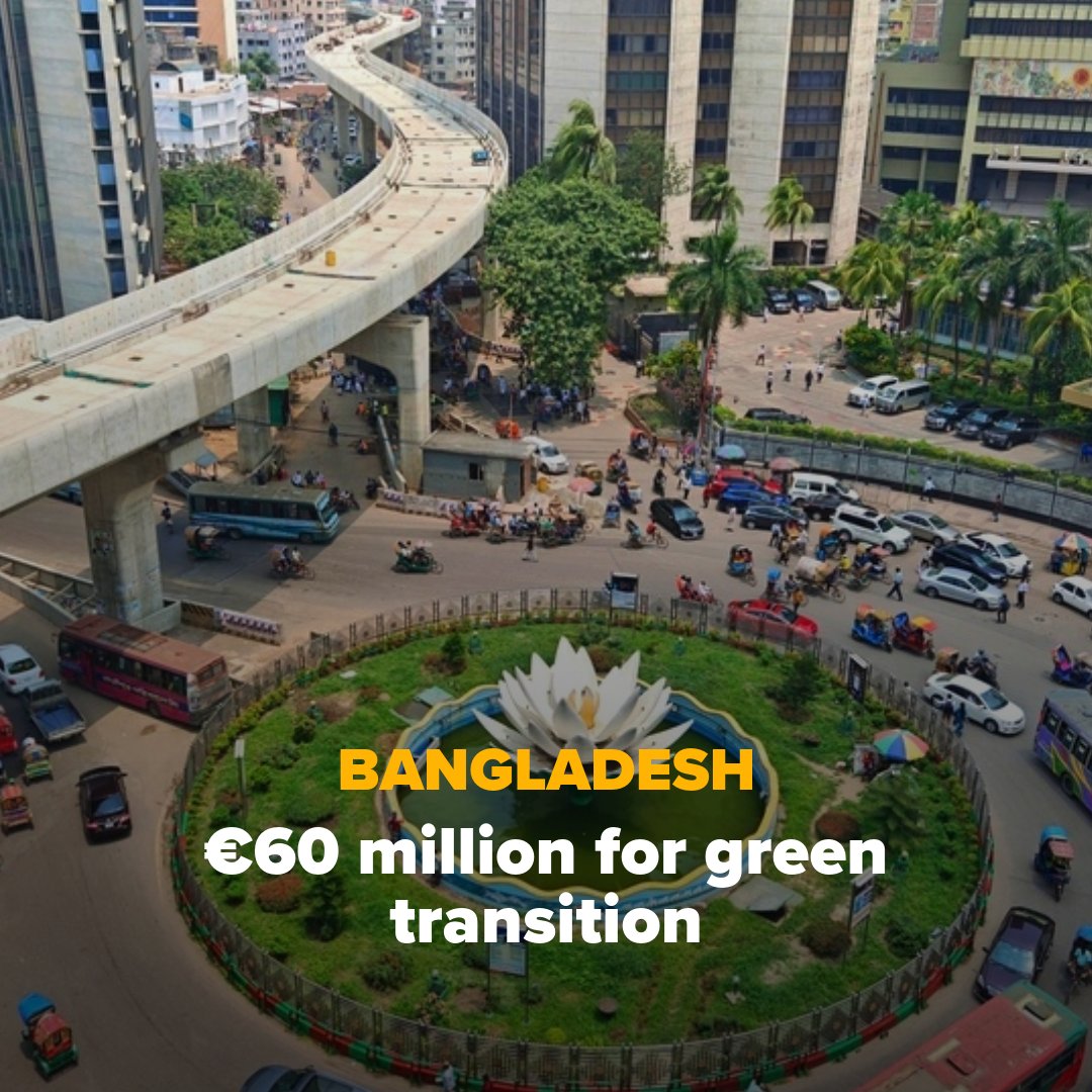 EIB's tweet photo. 🇪🇺🇧🇩🌱We’re backing Bangladesh green transition via a €60m agreement with BRAC Bank. 

From renewable energy to circular economy, this will help boost sustainability across the garment &amp; textile sector, which drives 85% of the country’s exports.

🔗https://t.co/s7NsxY81W4 https://t.co/igneYwMEZX