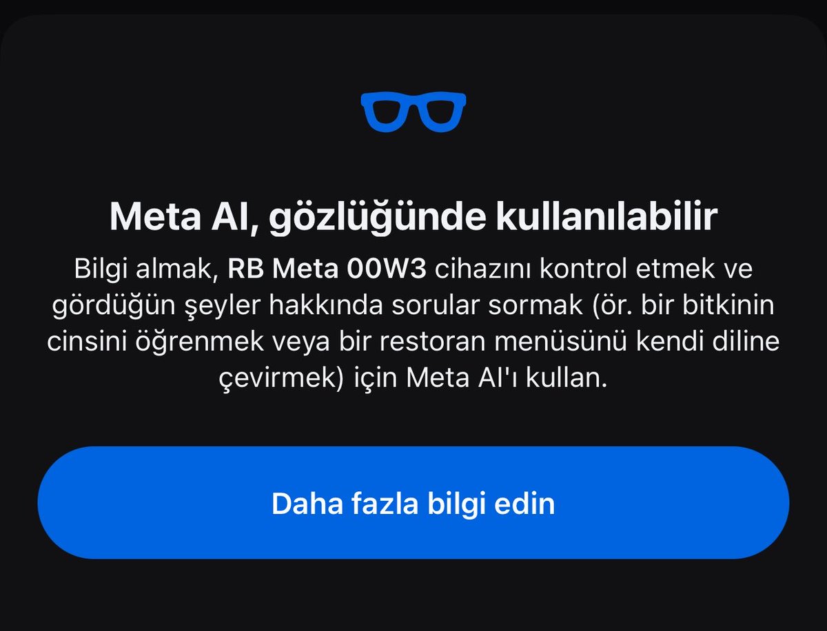 teigengrau's tweet photo. Sonunda benim Rayban Meta Gen 2ye de Meta AI Türkçe desteği geldi. https://t.co/YBhHlS0f1E