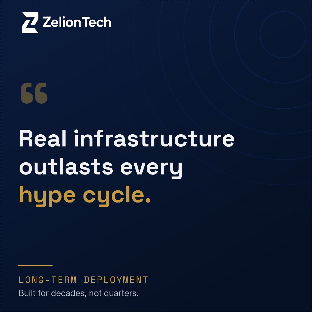 zelion_tech's tweet photo. Real infrastructure outlasts every hype cycle.

Markets rise and fall.
Technology trends come and go.
Infrastructure built on real utility, trust, and long-term value is what endures.

Built for decades—not quarters.

#ZelionTech #Innovation #Blockchain #Web3 #DigitalInfrastructure