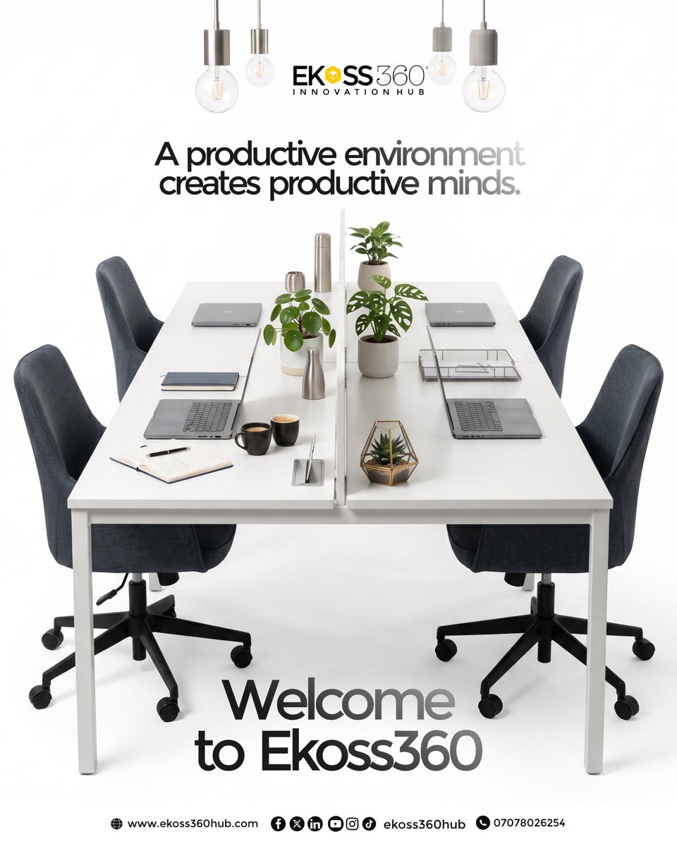 ekoss360hub's tweet photo. A productive environment creates productive minds. ๐ฟ๐ป Step into a space designed for focus, comfort, and collaboration. Welcome to Ekoss360 where great work happens.
#Ekoss360 #WelcomeToEkoss360 #CoworkingSpace #ProductiveEnvironment #Ibadan #InnovationHub #RemoteWorkReady https://t.co/IJ1BCxlIEo