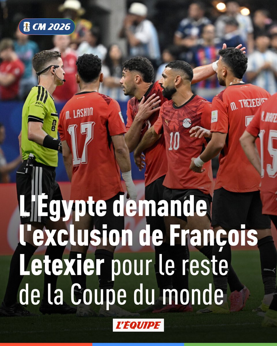 lequipe's tweet photo. L'Égypte porte plainte auprès de la FIFA et demande l'exclusion de l'arbitre français François Letexier pour le reste de la Coupe du monde

➡️ https://t.co/d7LUU5lDAC https://t.co/3jqXASMCtp