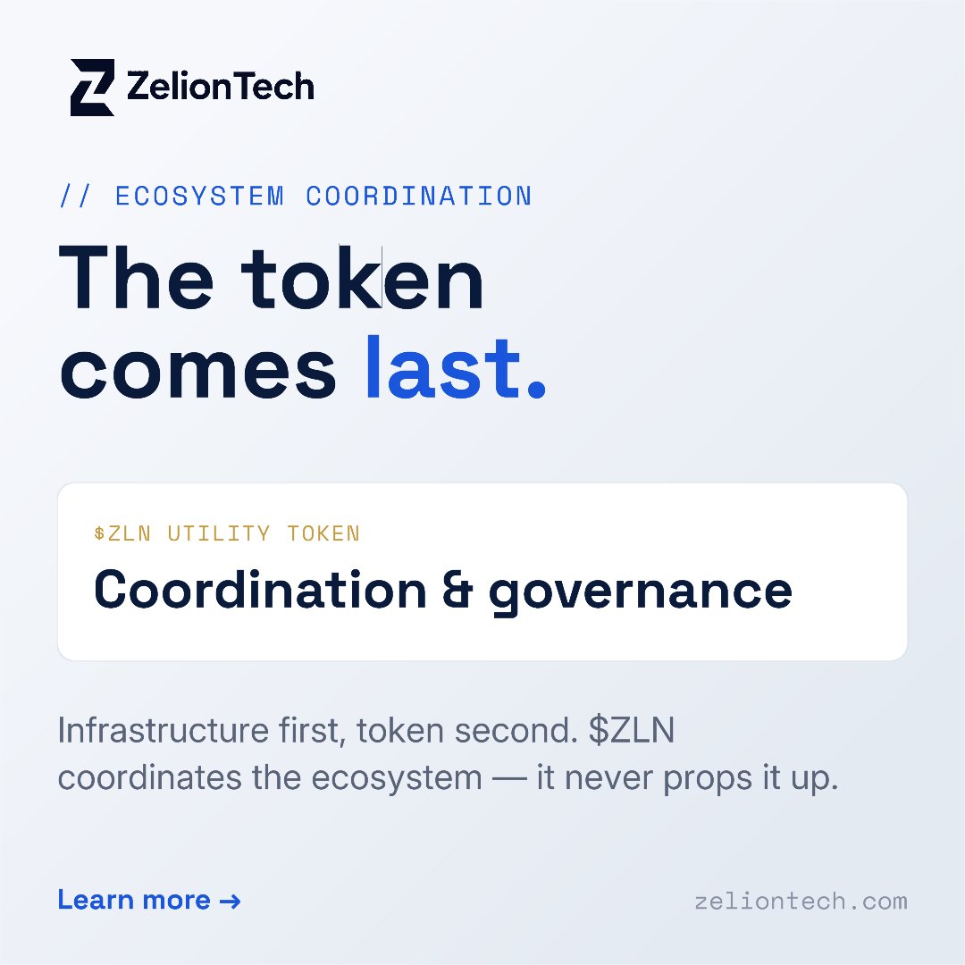 zelion_tech's tweet photo. Infrastructure first. Token second.

$ZLN wasn't created to drive the ecosystem.

It was designed to coordinate it.

Governance, coordination, and utility—built on real infrastructure, not speculation.

#ZelionTech #ZLN #Blockchain #Web3 #Crypto #DigitalInfrastructure https://t.co/34zlsHVLjO