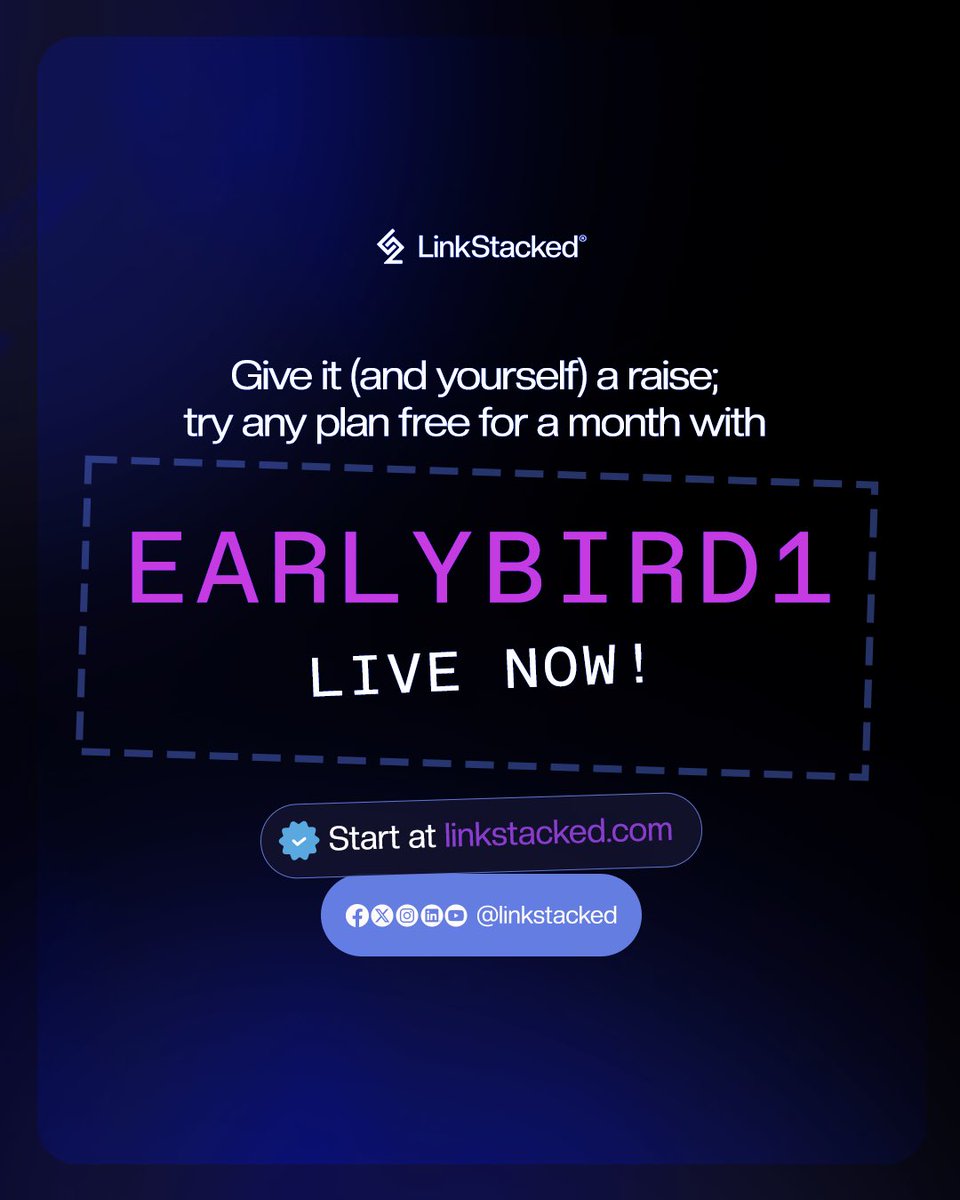 LinkStacked's tweet photo. Your link in bio is working overtime.
Selling. Collecting emails. Tracking clicks. All from one link.
Give it a raise with 100% OFF your first month on any LinkStacked plan.
Use code EARLYBIRD1.
#LinkStacked #CreatorEconomy #LinkInBio #BuildInPublic https://t.co/Jab8RLT30s