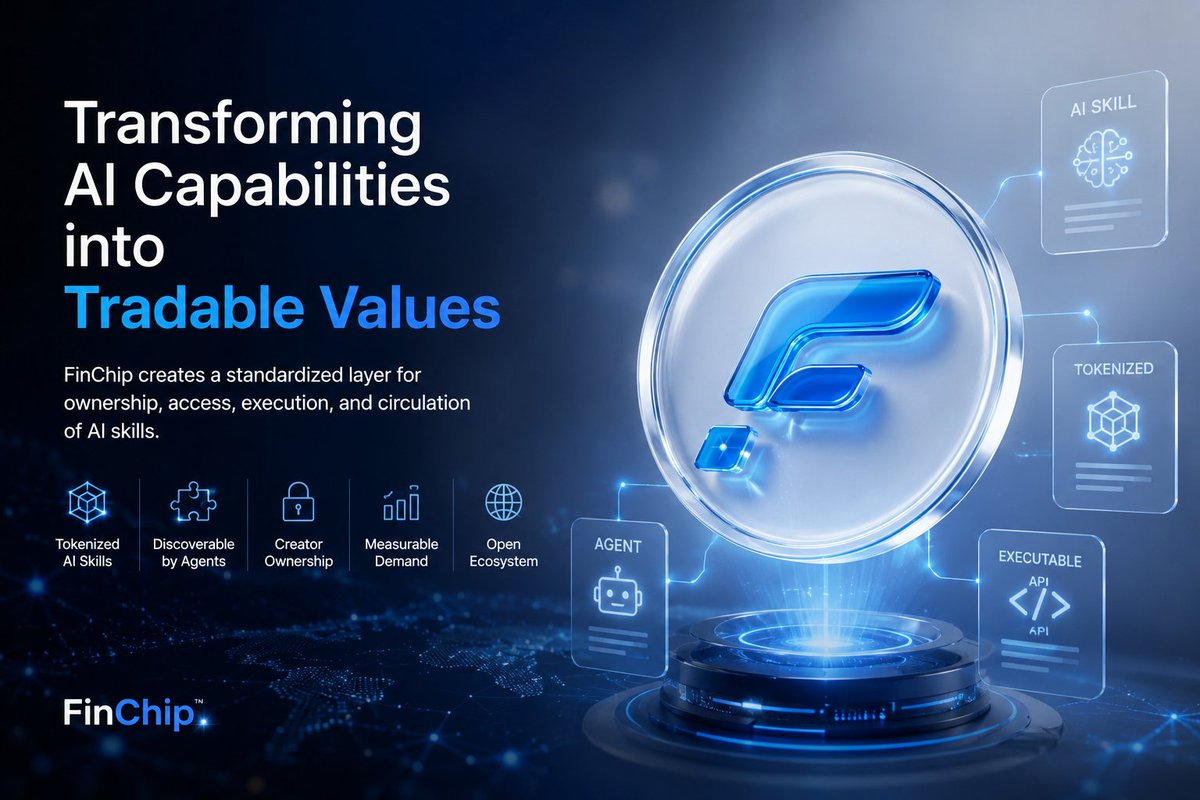 taniachernetska's tweet photo. Transforming AI Capabilities into Tradable Value

Artificial Intelligence is evolving rapidly, but one major challenge remains.
Today, AI capabilities are scattered across different platforms, repositories, and APIs. They're difficult to discover, hard to evaluate, and even harder to own or monetize. As a result, creators struggle to capture the true value of their work, while AI agents cannot seamlessly discover and utilize the capabilities they need.
At @finchip_ai , we're building the infrastructure to change that.
Our protocol introduces a standardized layer for AI capabilities - enabling ownership, access, execution, and circulation within a unified ecosystem.
With FinChip:
▪️ AI capabilities become standardized and tokenized digital assets.
▪️ APIs evolve into executable interfaces that AI agents can discover and use autonomously.
▪️ Creators retain ownership and gain new opportunities to monetize their innovations.
▪️ Usage generates transparent, measurable demand signals, creating a more efficient and trustworthy AI economy.
We believe the future of AI isn't just about building more powerful models.
It's about creating an open marketplace where intelligence itself becomes a tradable, ownable, and programmable asset.
FinChip is building the foundation for that future.