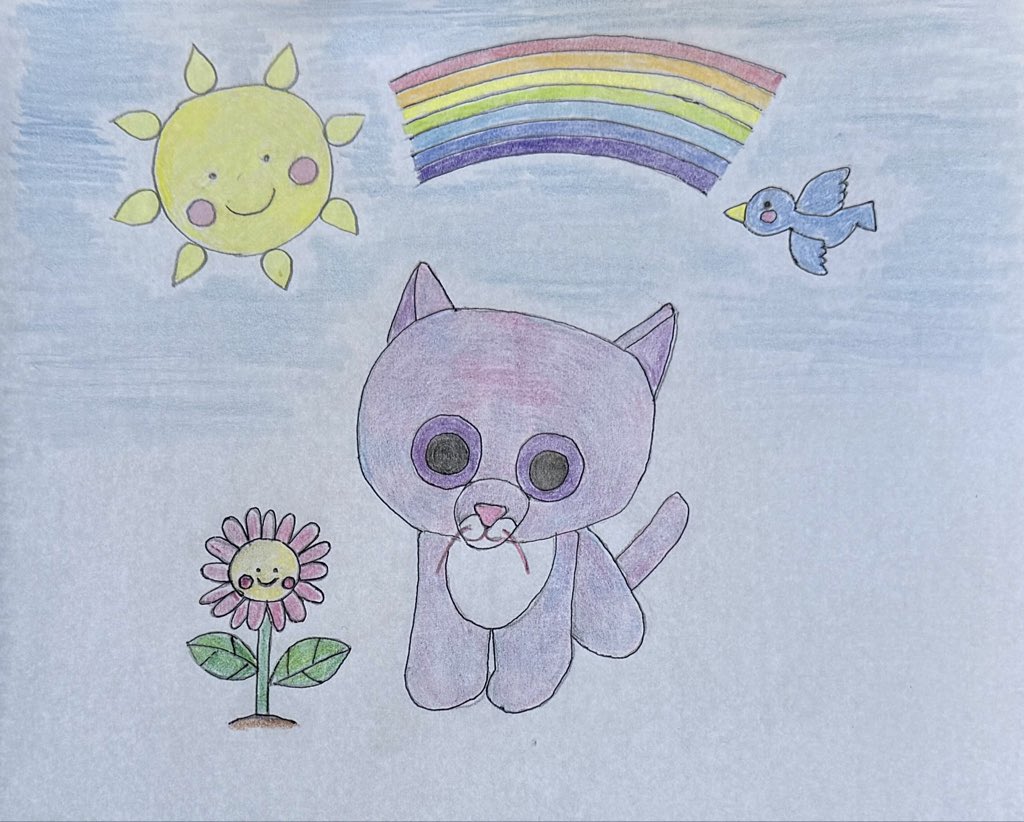 YoshikaShiny's tweet photo. 虹やおひさまに見守られて
花や小鳥と歌う幸せ ラララ〜♫

このイラストを見た方が
少しでも幸せな気持ちになってくれたら嬉しいなぁ(*˘︶˘*).｡.:*♡

#おえかき #イラスト #ねこ #にじ https://t.co/NHAzMBaJLA