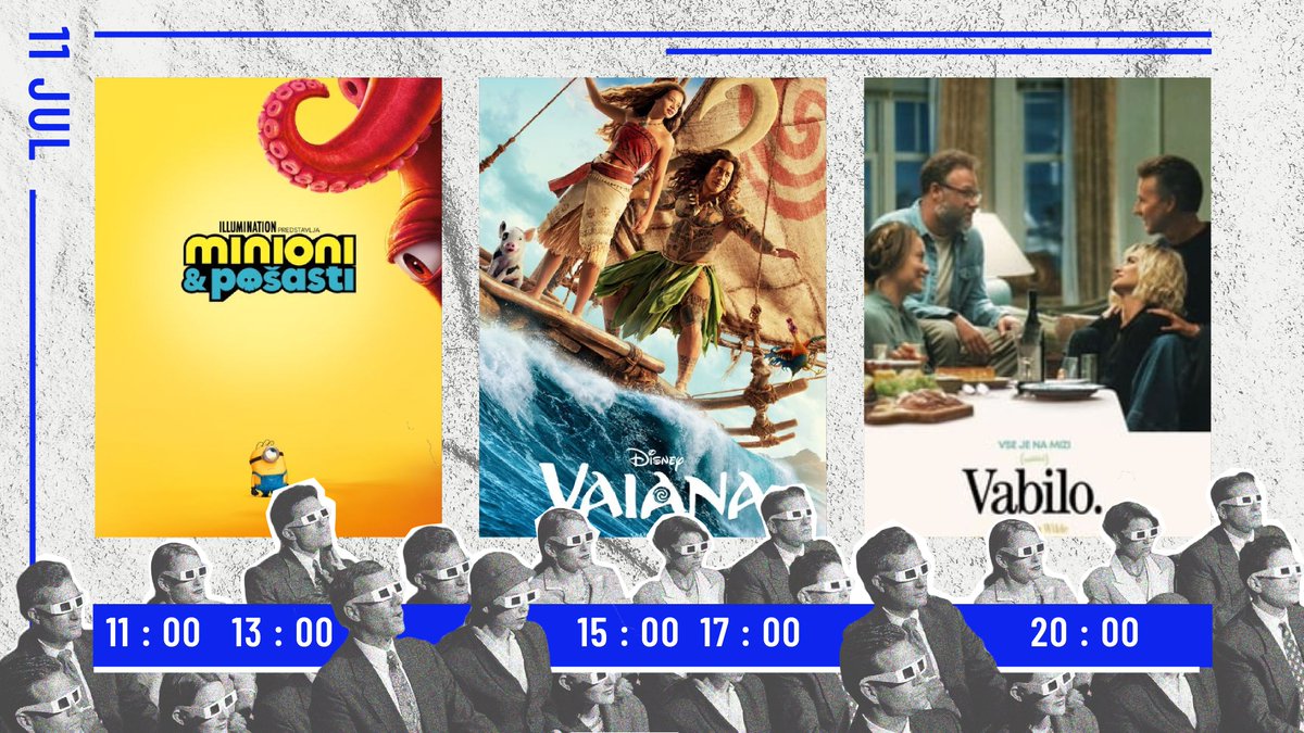 KinoBezigrad's tweet photo. SOBOTA! #spored👇
11.00 - Minioni in pošasti 🍌
13.00 - Minioni in pošasti 🍌
15.00 - Vaiana 🌊
17.00 - Vaiana 🌊
20.00 - Vabilo 👀 https://t.co/XJRD3ETEV3