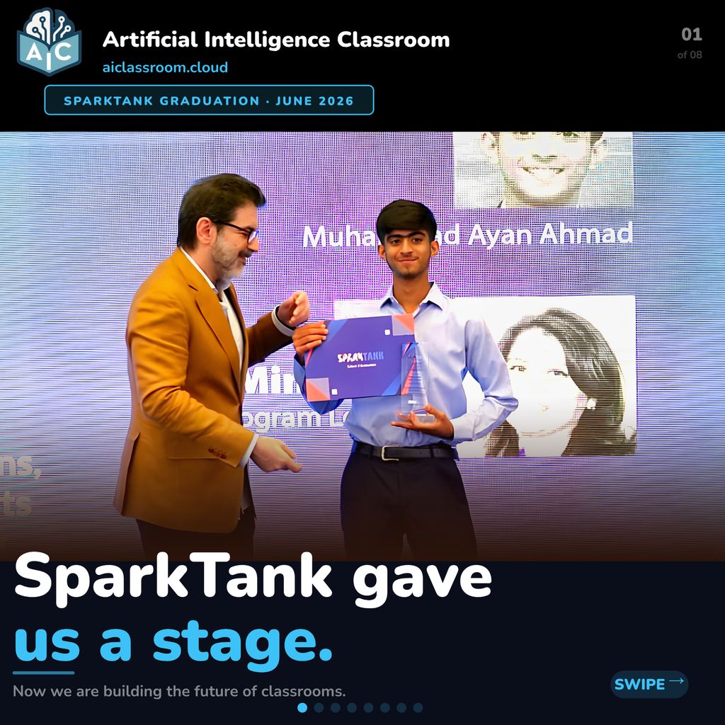 aiforclassrooms's tweet photo. AIC just graduated from SparkTank. 🎉 
Here's the story of how a classroom observation became a national stage. 💯 https://t.co/p3ponnGphB