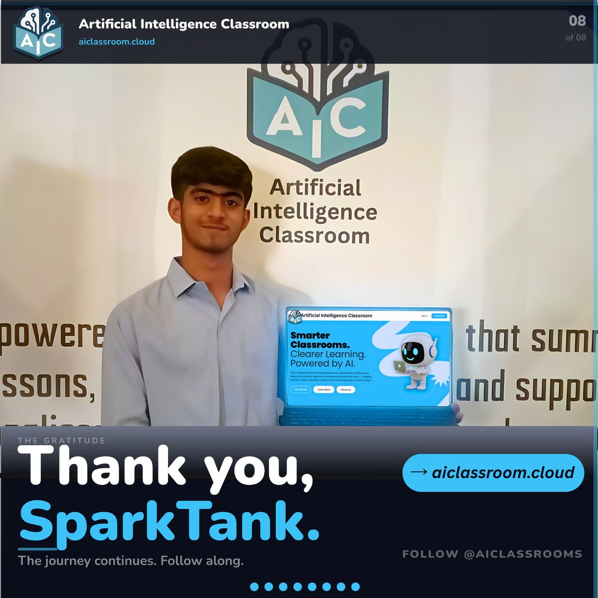 aiforclassrooms's tweet photo. Thank you, SparkTank. 💙 
The journey continues at →  https://t.co/j8rJk8VlSR
Follow @aiforclassrooms  for what comes next. https://t.co/sqOyXrpEkK